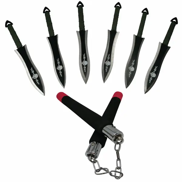 Set antrenament, nunceag si cutite de aruncat, multicolor
