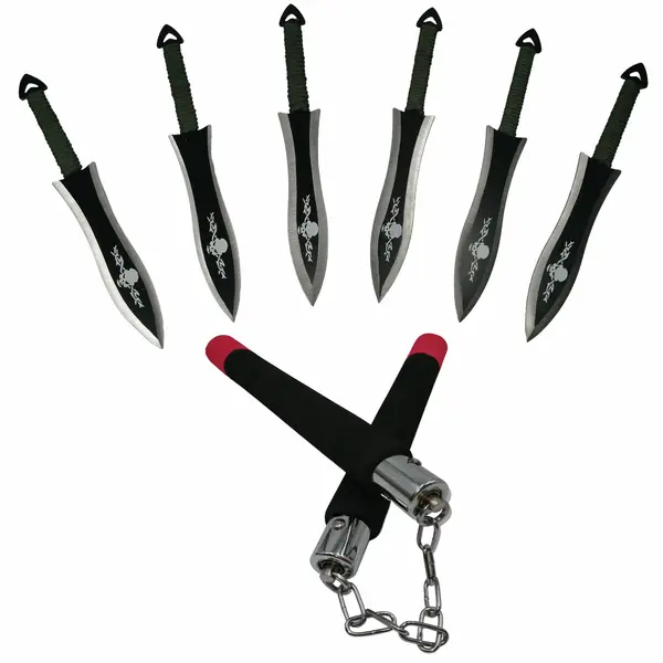 Set antrenament, nunceag si cutite de aruncat, negru