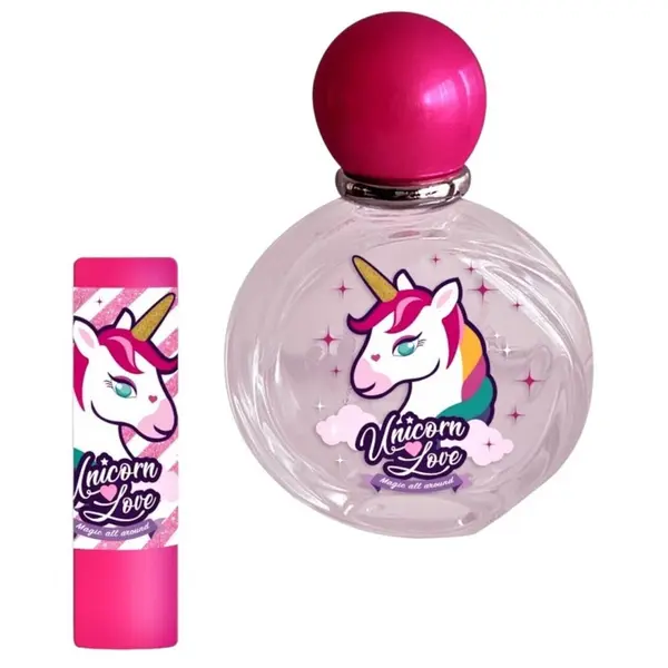 Set apa de toaleta si balsam de buze Unicorn Love Lorenay caseta metalica Heart