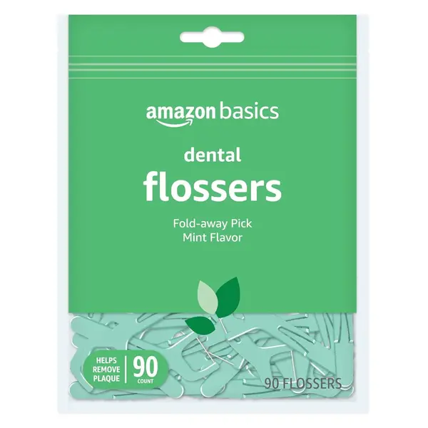 Set Ata Dentara, Amazon Basics, Dental Flossers, Tip Scobitoare, Curatare Rapida, Cerata cu Alunecare Usoara, Fibra Rezistenta, Aroma Menta, 90 buc