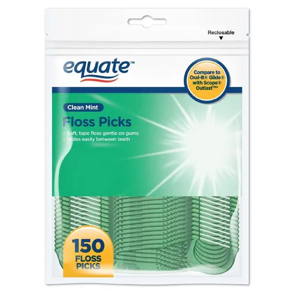 Set Ata Dentara, Equate, Clean Mint Floss Picks, Tip Scobitoare, Curatare Rapida, Cerata cu Alunecare Usoara, Fibra Rezistenta,