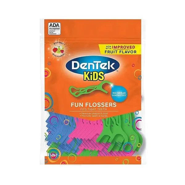Set Ata Dentara pentru Copii, Dentek, Tip Scobitoare, Curatare Delicata, Foarte Rezistenta, Aroma Fructe, 75 buc