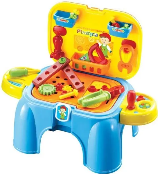 Set atelier Woody cu unelte și taburet - 2 în 1