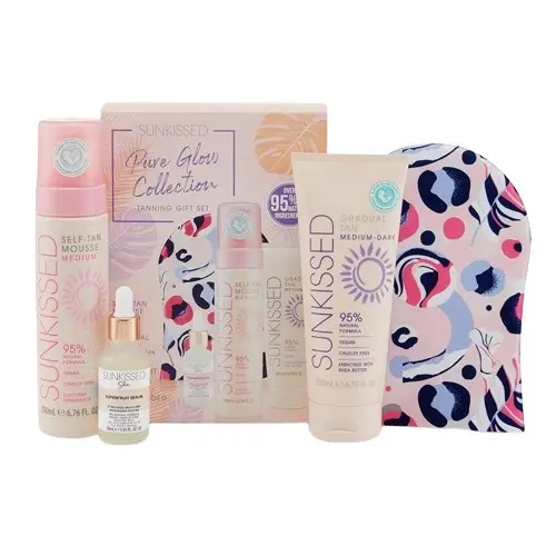Set Autobronzare, Sunkissed, Pure Glow Collection Tanning Gift Set, cu Spuma Autobronzanta Medium