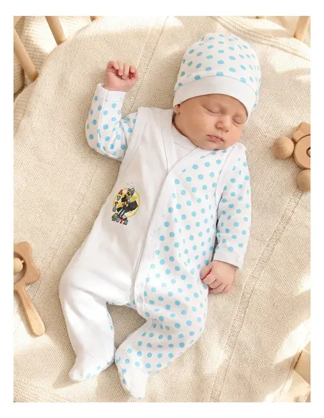 Set baby buline body, salopeta, fes buline albastre