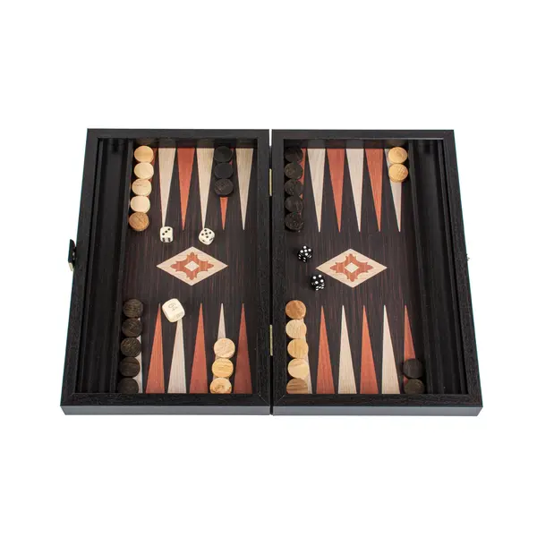 Set Backgammon din lemn lucrat manual cu rafturi laterale - (38 x 23) Design clasic si materiale de calitate - Wenge