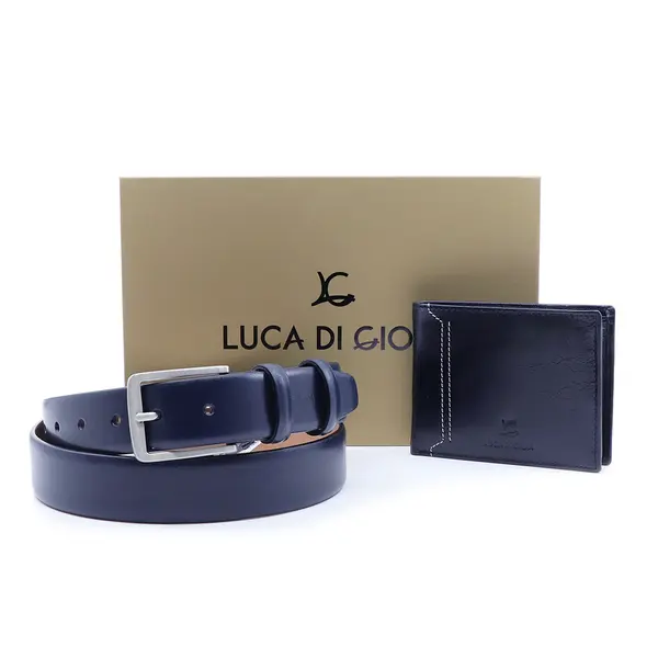 Set bărbați Luca di Gioia curea și portmoneu bleumarin din piele 336BCADOULG01BL