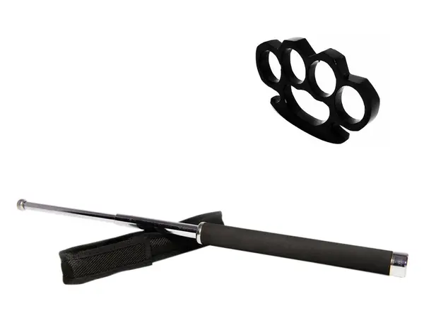 Set baston telescopic 65 cm argintiu si box negru 1 cm grosime