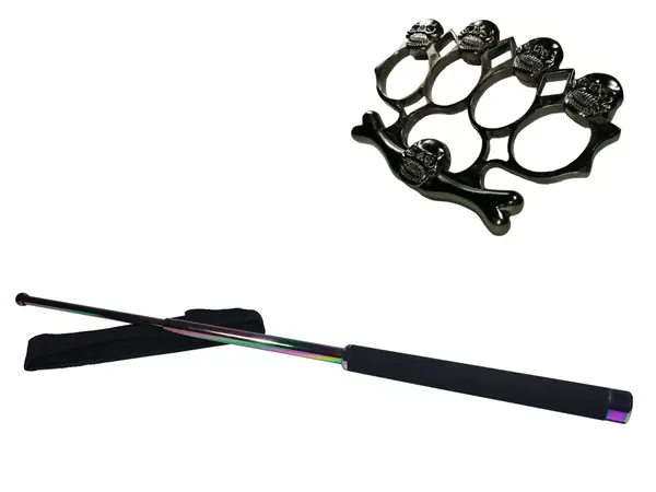 Set baston telescopic 66 cm si box-rozeta craniu negru