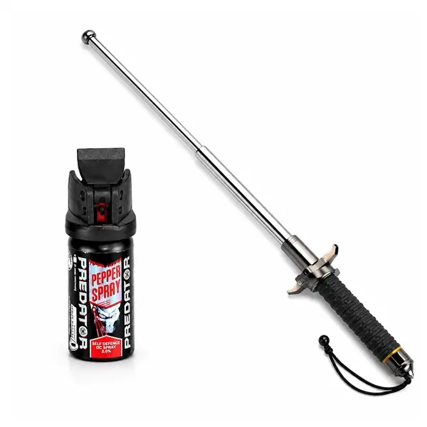 Set baston telescopic cu ciocan si spray cu piper DEPOX , husa inclusa, 24-67 cm 50 ml