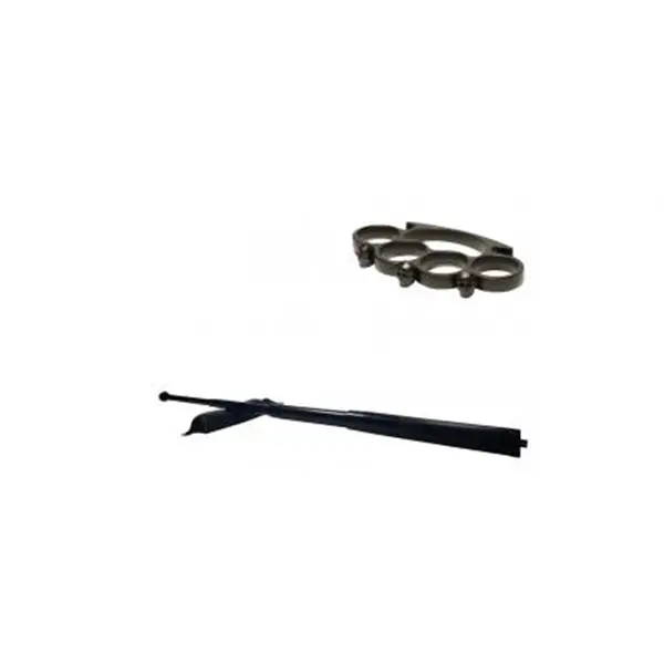 Set baston telescopic din otel, negru, 64 cm si box craniu negru