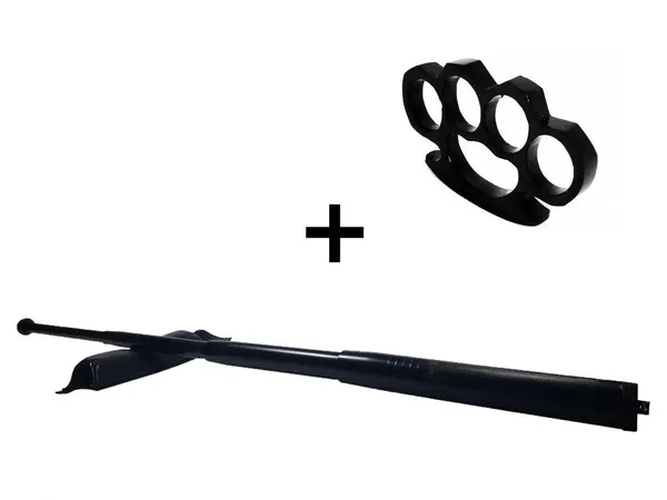 Set baston telescopic din otel, negru, 64 cm si box negru 0.5 cm grosime