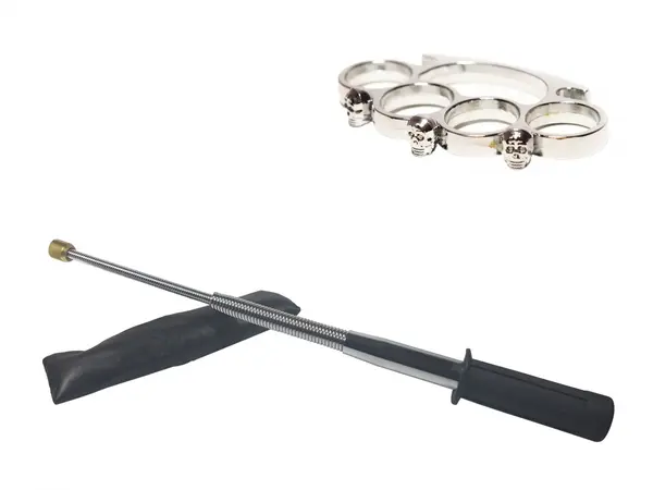 Set baston telescopic flexibil argintiu, maner cauciuc, 47 cm si box craniu argintiu
