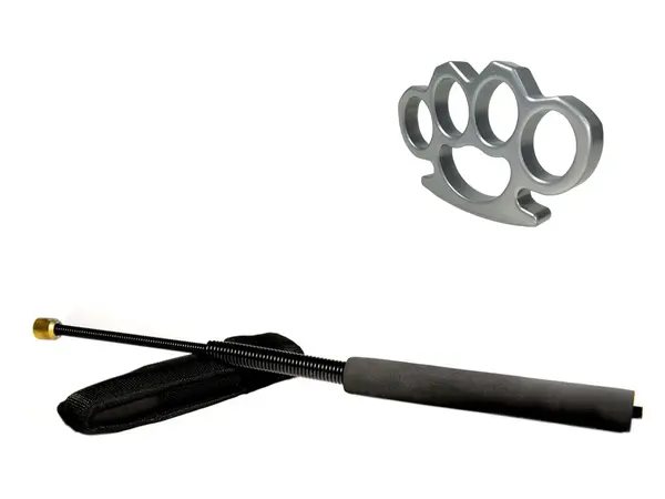 Set baston telescopic flexibil negru 47 cm si box argintiu 0.5 cm grosime