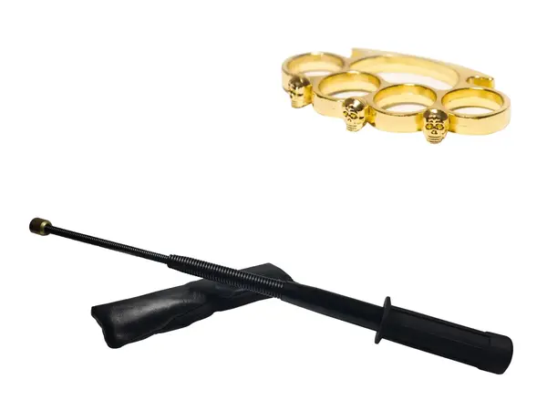 Set baston telescopic flexibil negru 47 cm si box craniu auriu