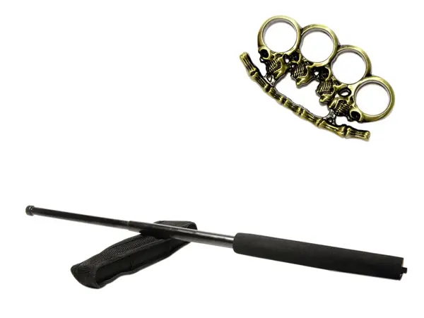 Set baston telescopic negru 50 cm + pumnal box craniu