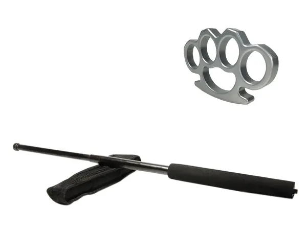 Set baston telescopic negru 50 cm si box argintiu 1 cm grosime