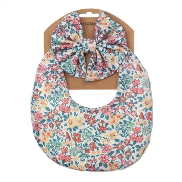 Set Baveta Reversibila Si Bentita pentru Copii cu Flori - Verde Rosu