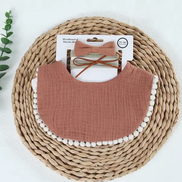 Set Bavetica cu Fundita pentru Copii din Bumbac - Maro