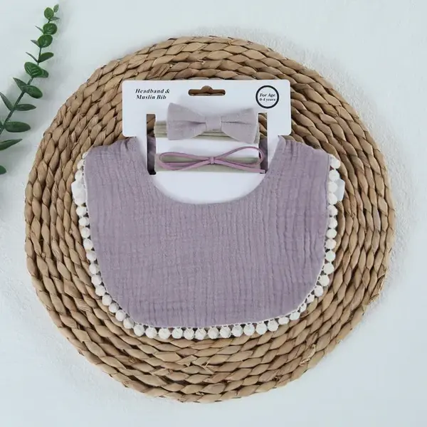 Set Bavetica cu Fundita pentru Copii din Bumbac - Mov