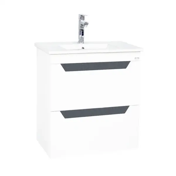 Set Baza cu front MDF si Lavoar, seria 056, 60 cm, suspendata cu sertare, alb + antracit