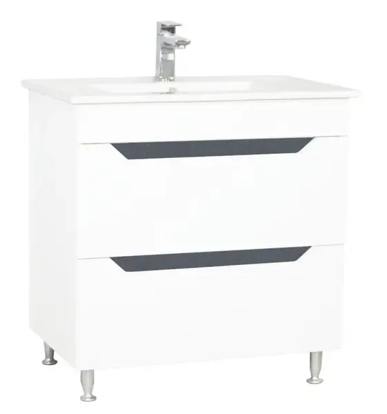 Set Baza cu front MDF si Lavoar, seria 056, sertare, 80 cm, alb antracit