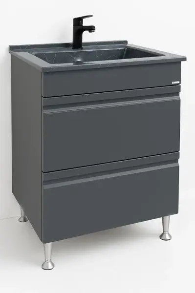Set Baza front MDF si Lavoar granit seria 486, cu sertare, 60 cm, antracit