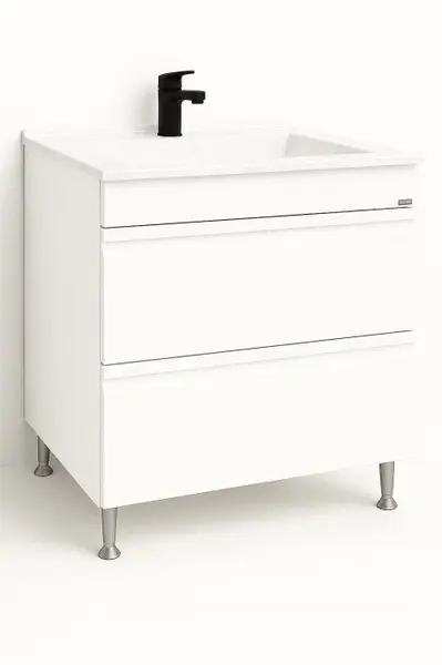 Set Baza front MDF si Lavoar granit seria 486, cu sertare, 80 cm, alb