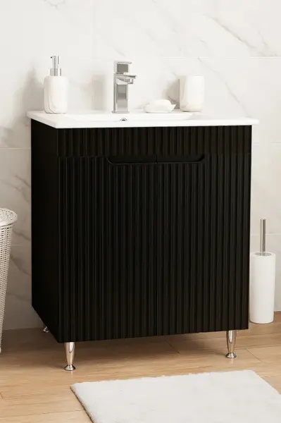 Set Baza front MDF si Lavoar seria 033, 60 cm, negru