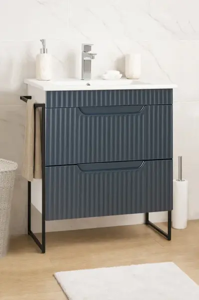 Set Baza front MDF si Lavoar seria 033, cadru metalic, cu sertare, 60 cm, antracit