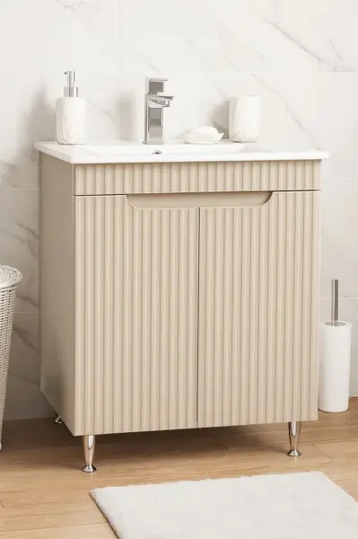 Set Baza front MDF si Lavoar seria 033, montat, 60 cm, crem
