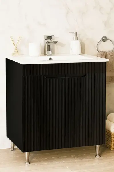 Set Baza front MDF si Lavoar seria 033, montat, 70 cm, negru