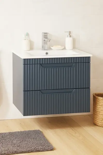 Set Baza front MDF si Lavoar seria 033, suspendata, cu sertare, montat, 60 cm, antracit