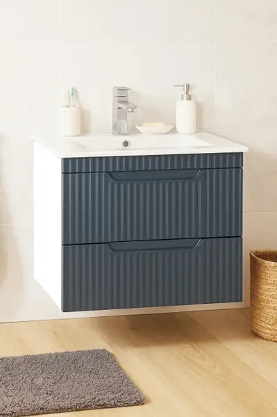 Set Baza front MDF si Lavoar seria 033, suspendata cu sertare, 60 cm, antracit