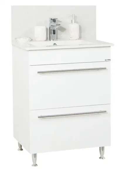 Set Baza front MDF si Lavoar seria 054, cu sertare, 60 cm, alb