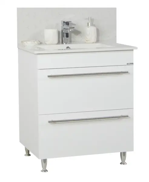 Set Baza front MDF si Lavoar seria 054, cu sertare, 70 cm, alb
