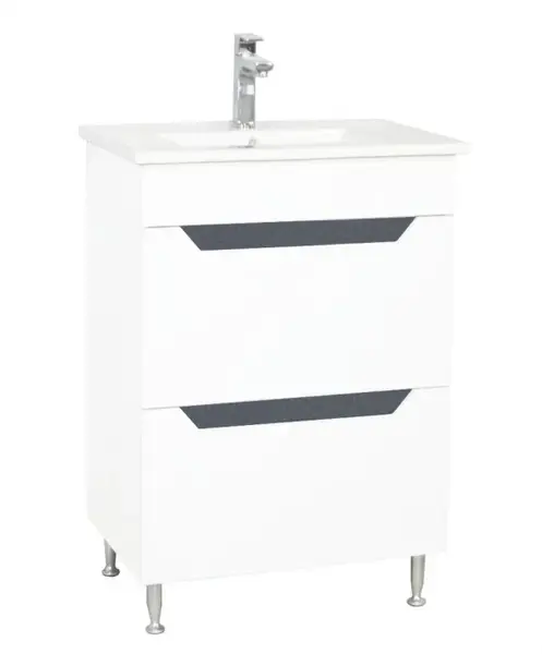 Set Baza front MDF si Lavoar seria 056, cu sertare, 60 cm, alb + antracit