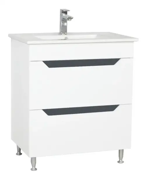 Set Baza front MDF si Lavoar seria 056, cu sertare, 70 cm, alb + antracit