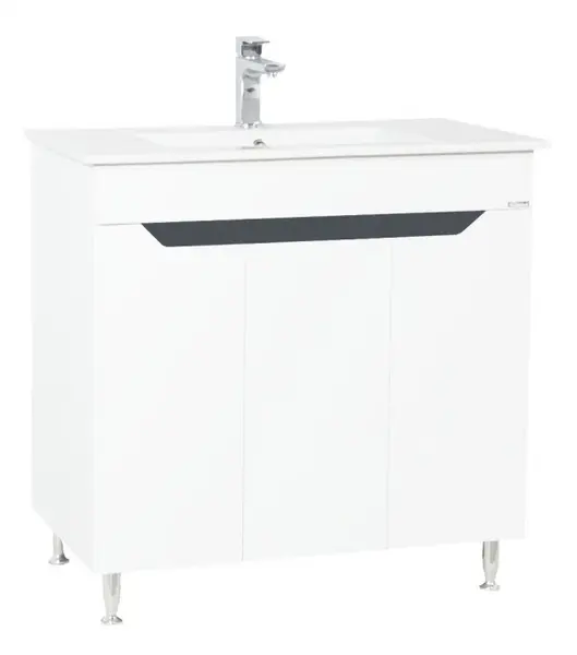Set Baza front MDF si Lavoar, seria 056, montat, 80 cm, alb antracit