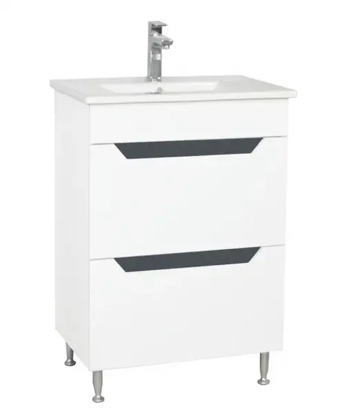 Set Baza front MDF si Lavoar seria 056, montat, cu sertare, 60 cm, alb + antracit