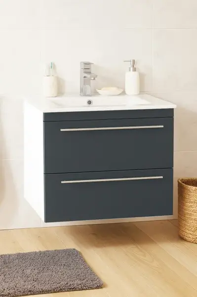 Set Baza front MDF si Lavoar seria 066, suspendata cu sertare, 60 cm, antracit