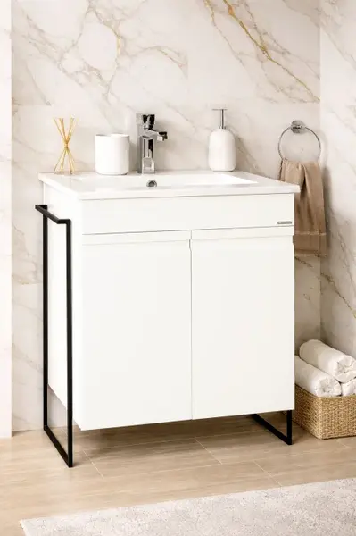 Set Baza front MDF si Lavoar seria 086, cadru metalic, 60 cm, alb