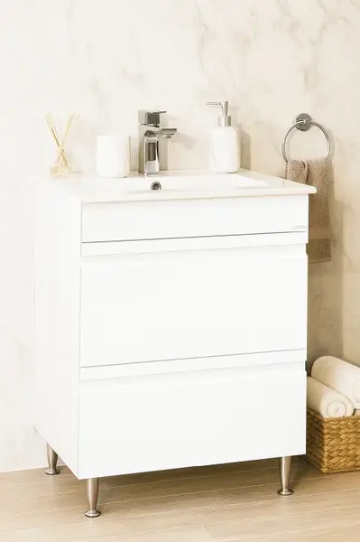 Set Baza front MDF si Lavoar seria 086, cu sertare, 60 cm, alb