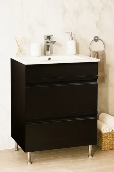 Set Baza front MDF si Lavoar seria 086, cu sertare, montat, 60 cm, negru