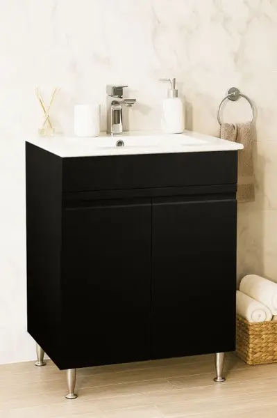 Set Baza front MDF si Lavoar seria 086, montat, 60 cm, negru