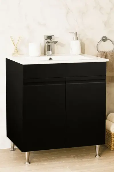 Set Baza front MDF si Lavoar seria 086, montat, 70 cm, negru