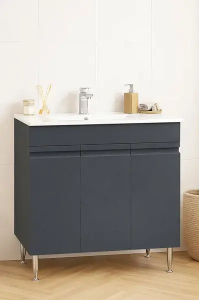 Set Baza front MDF si Lavoar seria 086, montata, 80 cm, antracit