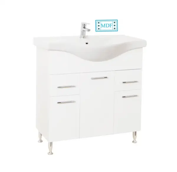 Set Baza front MDF si Lavoar seria 153, cu sertare, 80 cm, alb