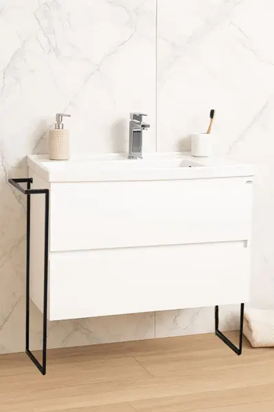 Set Baza front MDF si Lavoar seria 286, cu sertare, cadru metalic, montat, 100 cm, alb