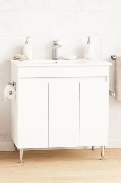 Set Baza front MDF si Lavoar seria 386, montat, 80 cm, alb